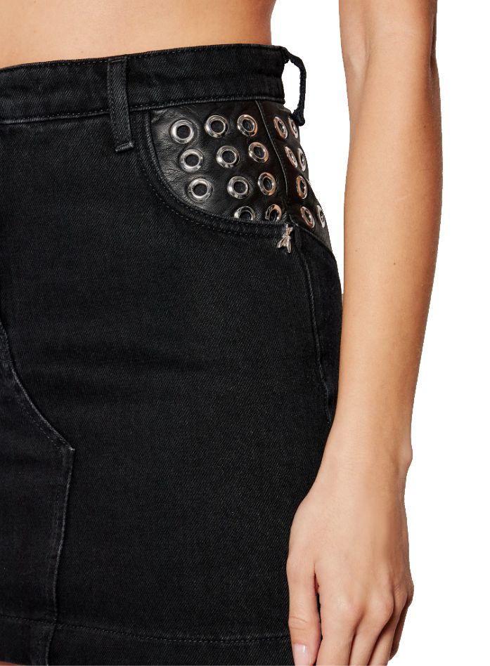 Studded Black Denim Mini Skirt