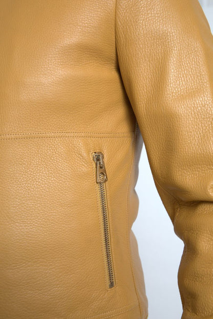 Luxurious Cream Deerskin Leather Bomber Jacket