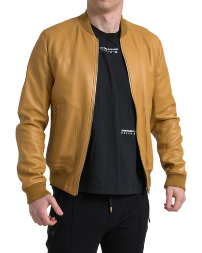 Luxurious Cream Deerskin Leather Bomber Jacket