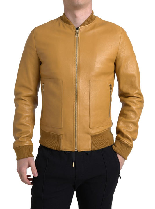 Luxurious Cream Deerskin Leather Bomber Jacket