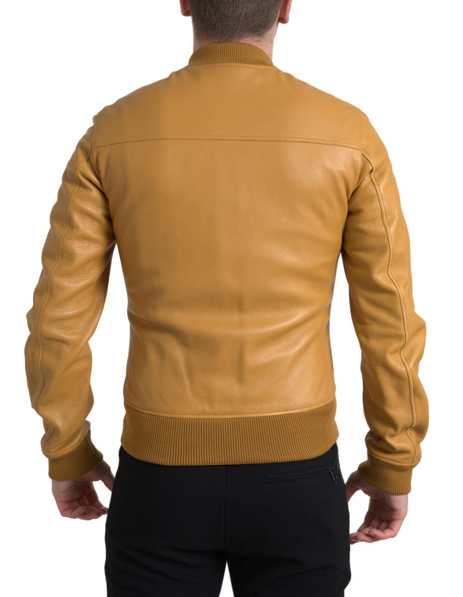 Luxurious Cream Deerskin Leather Bomber Jacket