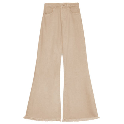 Beige Flared Jeans with Raw Cut Hem