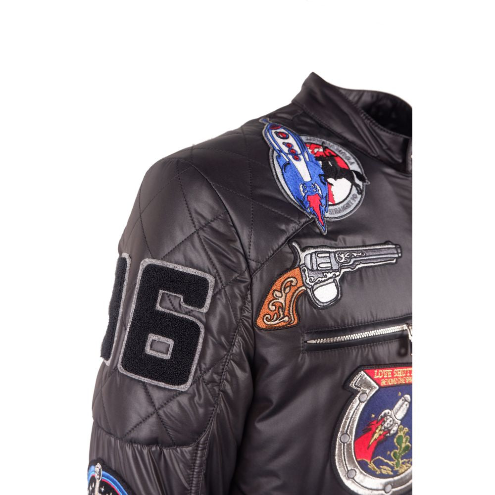 Chic Patchwork Bomber Jacket in Sleek Black