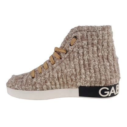 Beige Wool Blend High-Top Sneakers