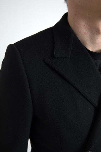 Sleek Black Wool-Cashmere Trench Coat