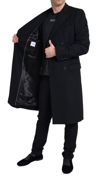 Sleek Black Wool-Cashmere Trench Coat