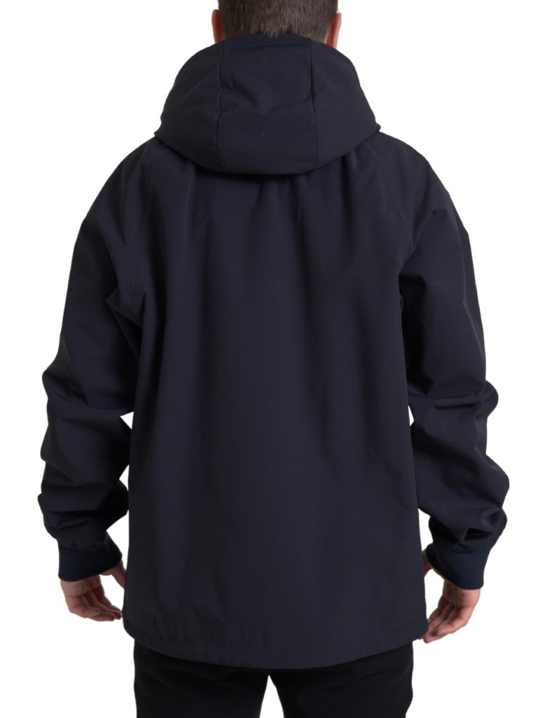 Elegant Dark Blue Hooded Jacket