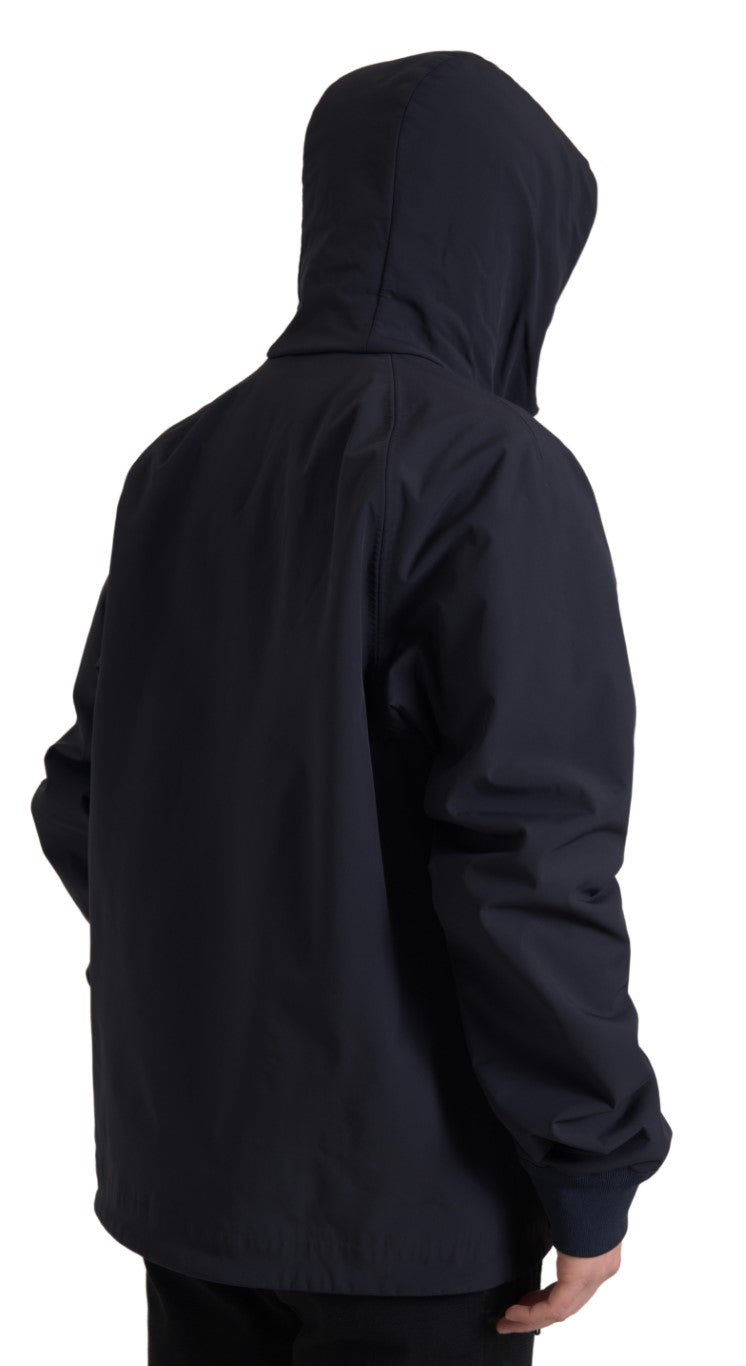 Elegant Dark Blue Hooded Jacket