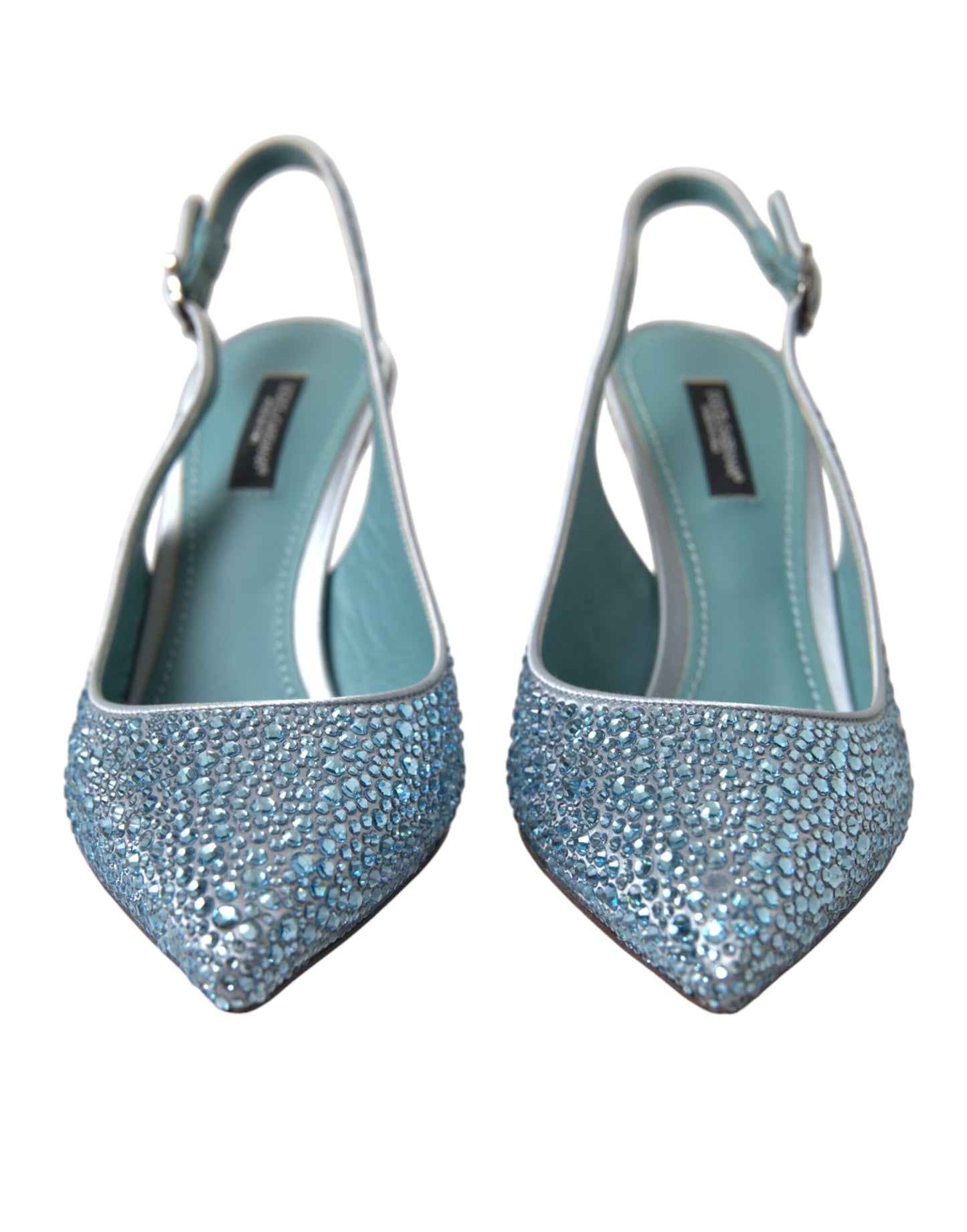 Aquamarine Slingback Heels with Crystal Embellishments