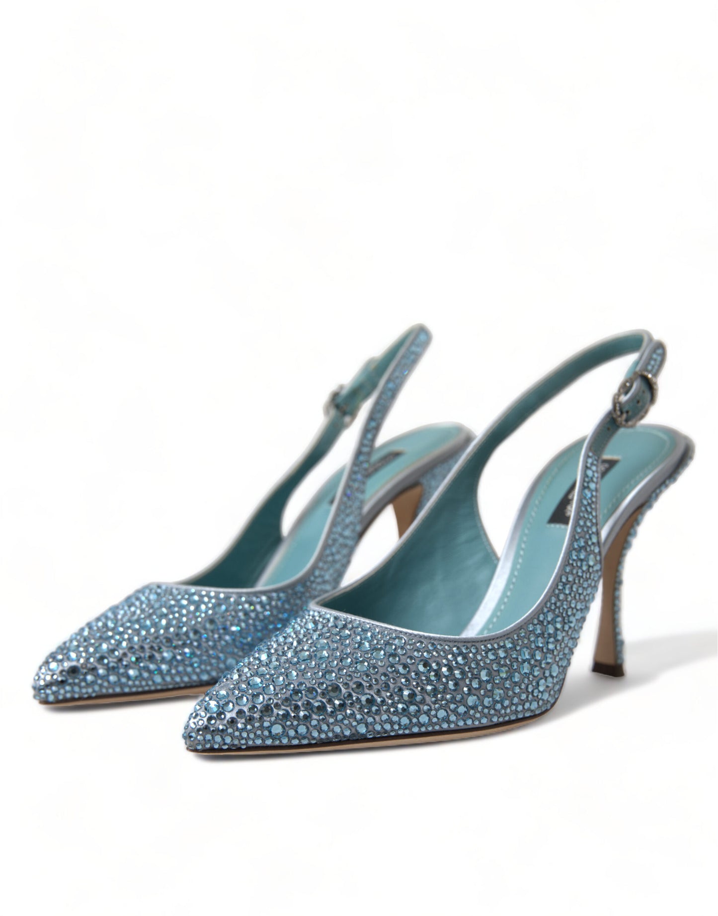 Aquamarine Slingback Heels with Crystal Embellishments