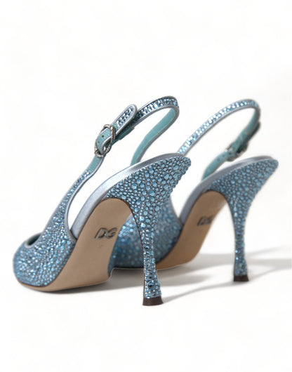 Aquamarine Slingback Heels with Crystal Embellishments