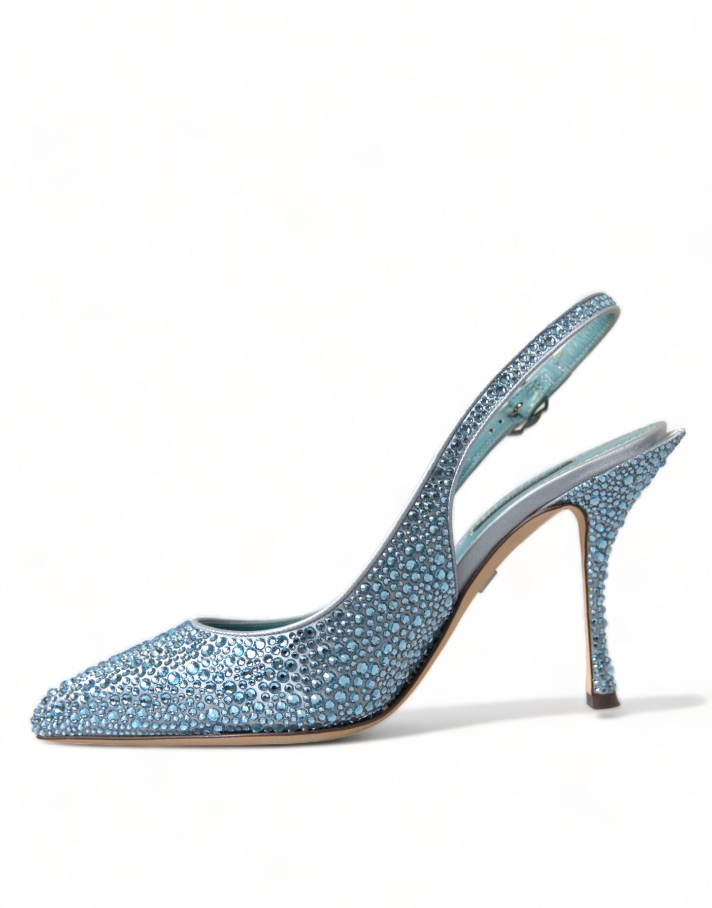 Aquamarine Slingback Heels with Crystal Embellishments