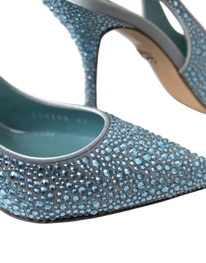 Aquamarine Slingback Heels with Crystal Embellishments