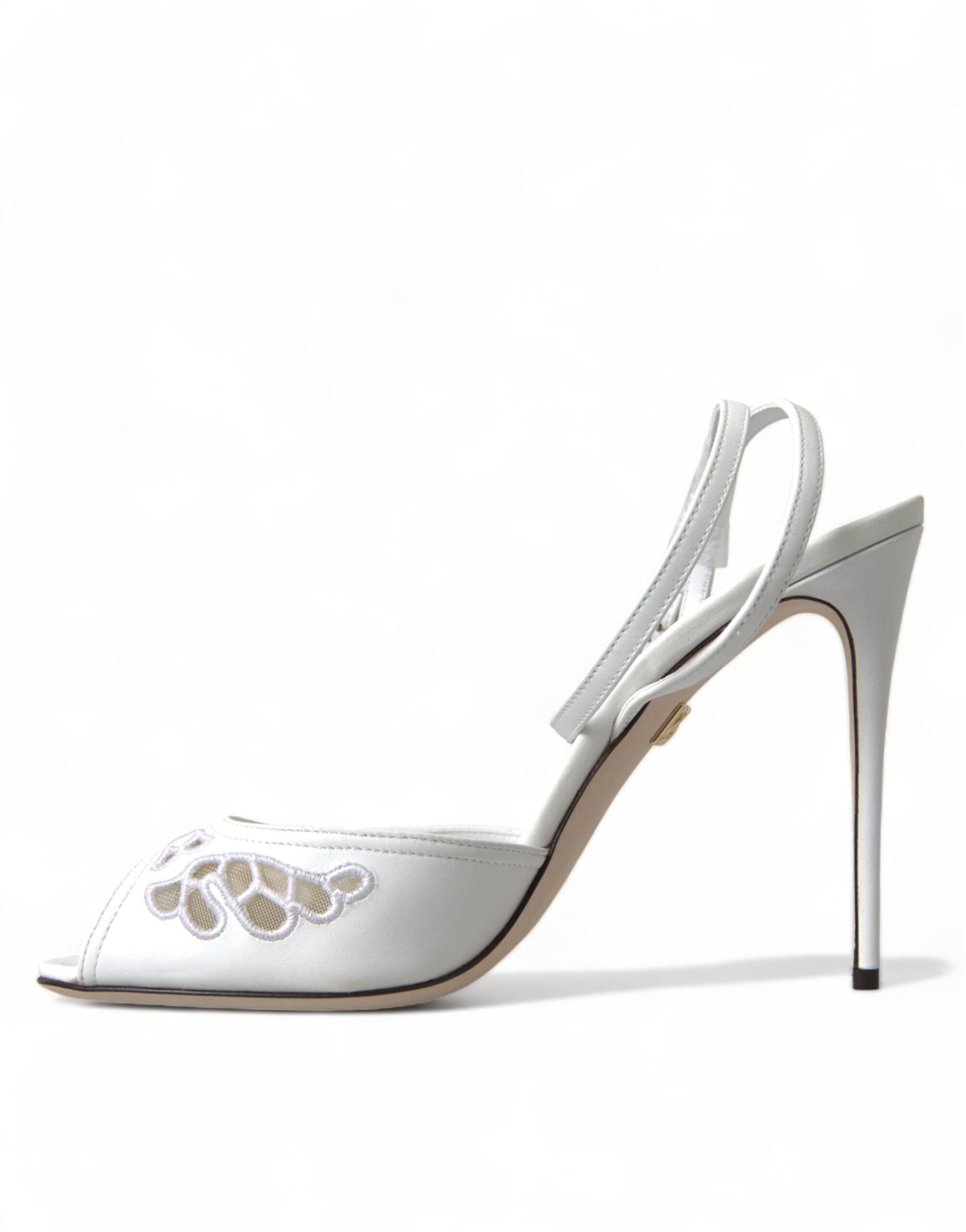 White Embroidered Ankle Strap Heels