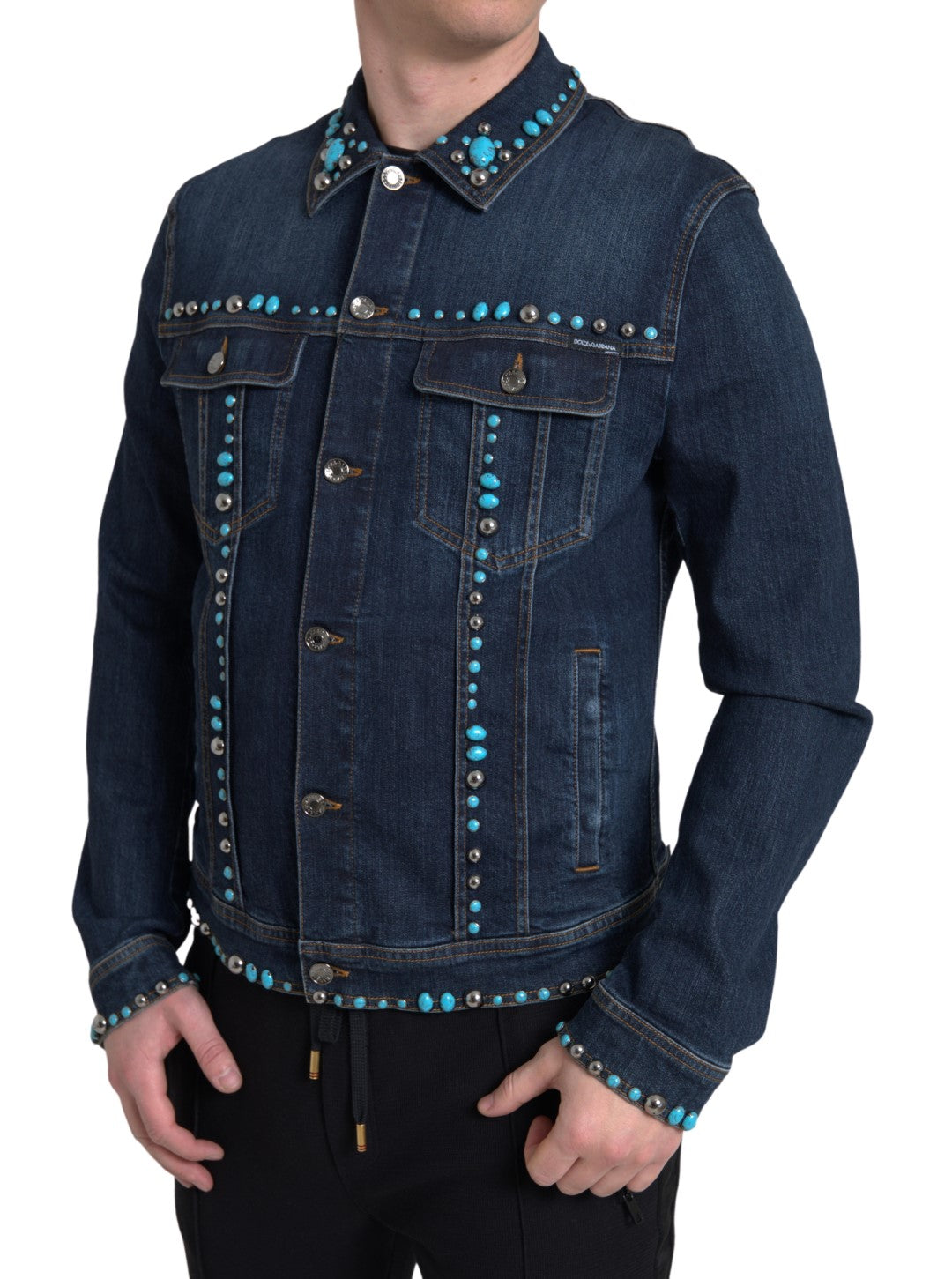 Chaqueta Azul Denim Piedras Turquesa Tachuelas