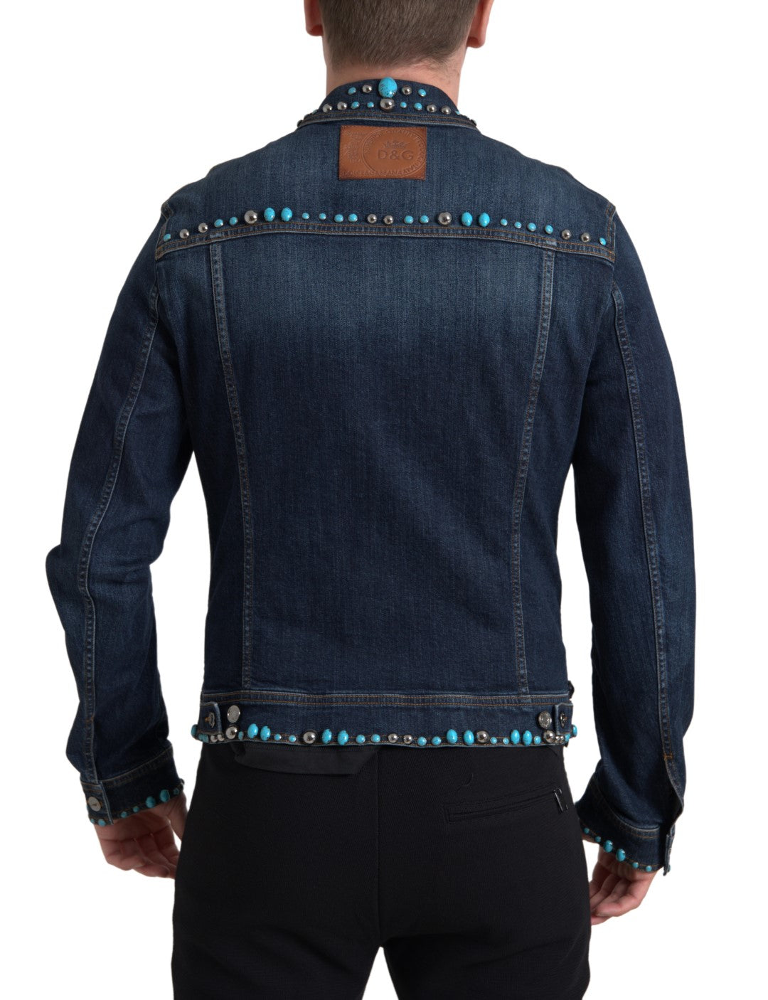 Chaqueta Azul Denim Piedras Turquesa Tachuelas