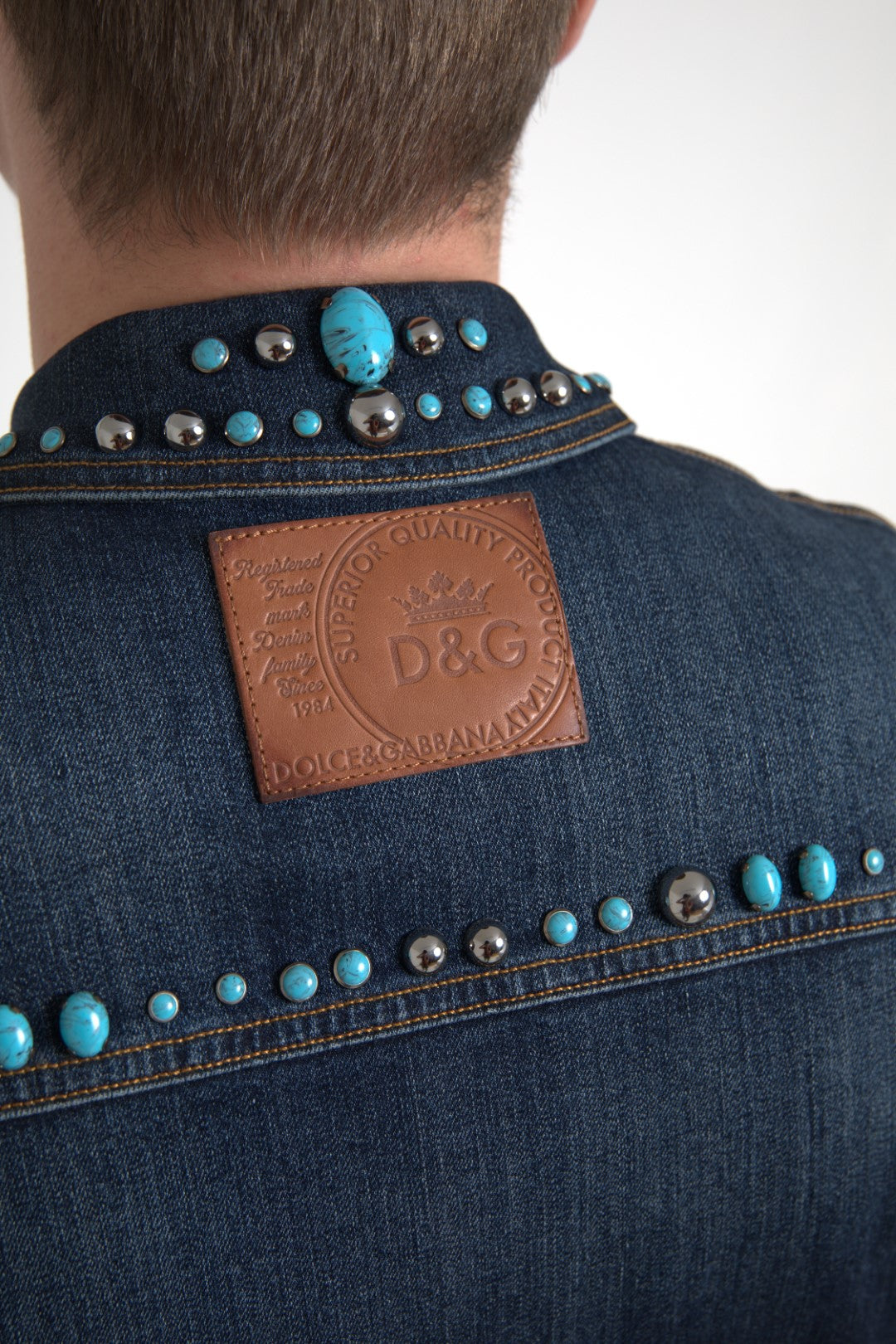 Chaqueta Azul Denim Piedras Turquesa Tachuelas