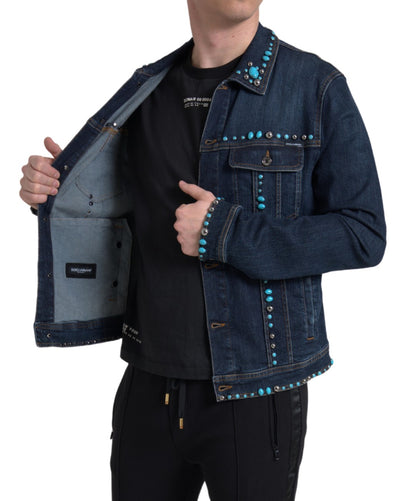 Chaqueta Azul Denim Piedras Turquesa Tachuelas