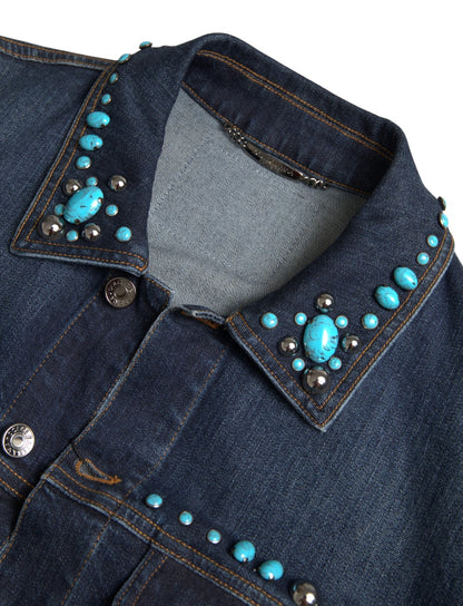 Chaqueta Azul Denim Piedras Turquesa Tachuelas