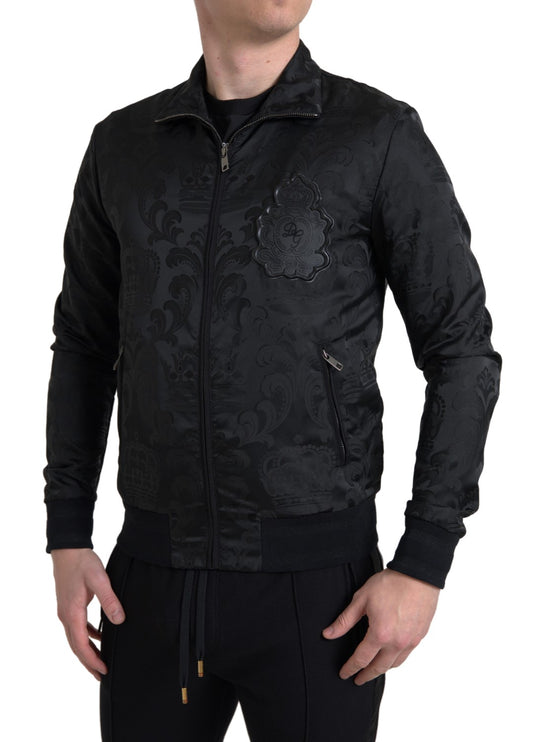 Chaqueta casual para hombre con logo brocado y suéter con cremallera completa negra