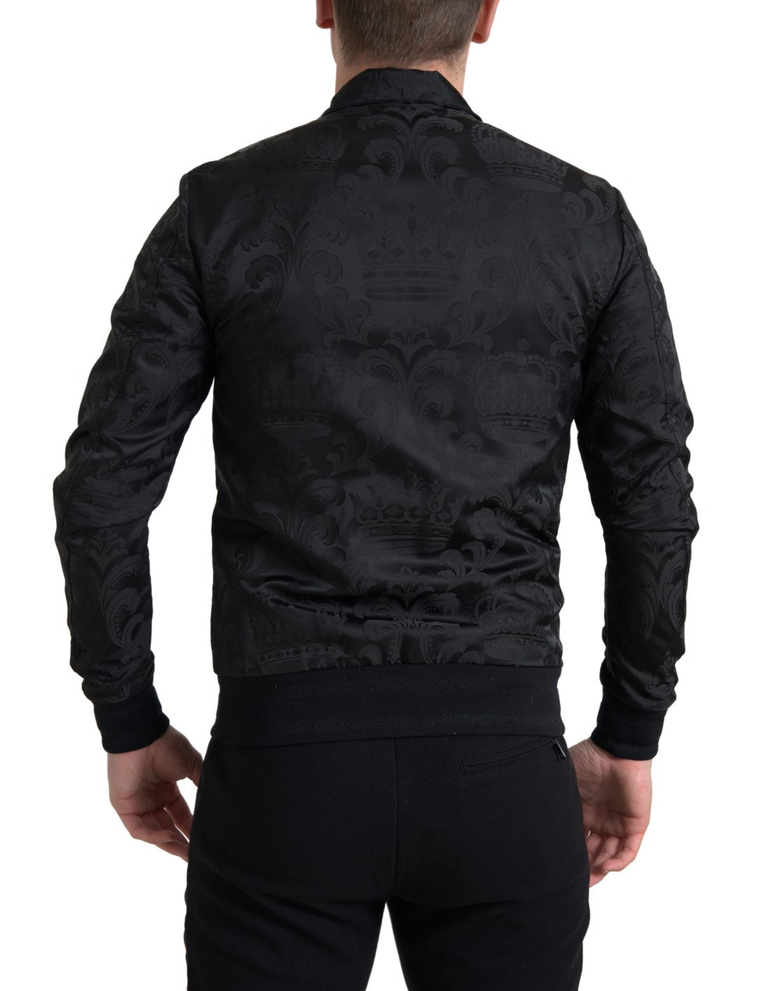 Chaqueta casual para hombre con logo brocado y suéter con cremallera completa negra