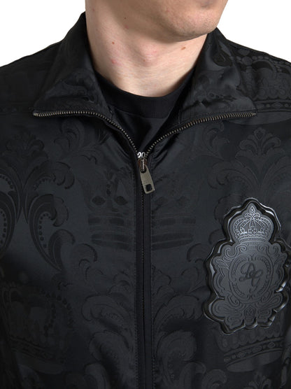 Chaqueta casual para hombre con logo brocado y suéter con cremallera completa negra