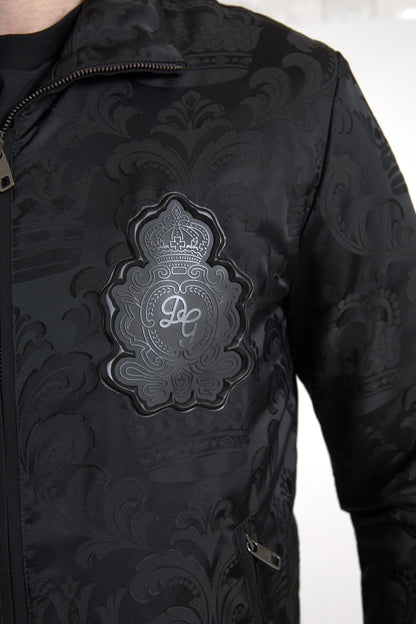 Chaqueta casual para hombre con logo brocado y suéter con cremallera completa negra