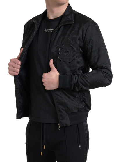 Chaqueta casual para hombre con logo brocado y suéter con cremallera completa negra