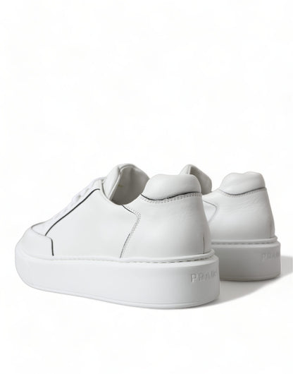 Sleek White Leather Low Top Sneakers