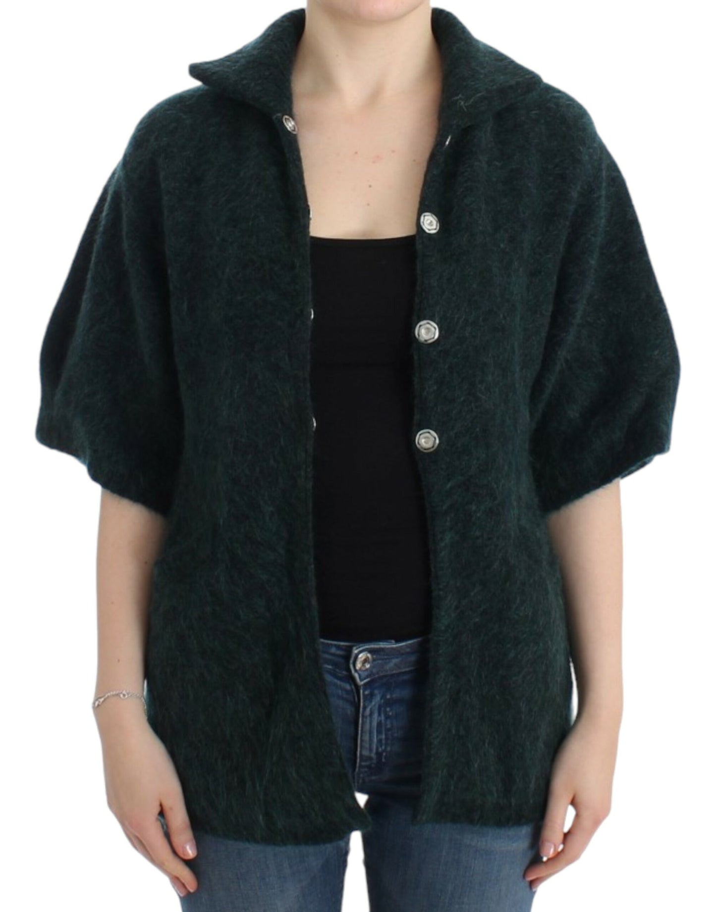 Elegant Green Wool-Mohair Blend Cardigan