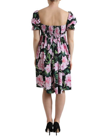 Black A-Line Dress with Pink Floral Prints