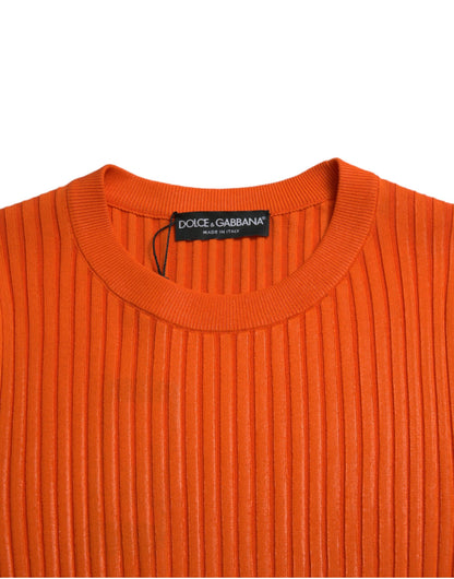 Sleek Sunset Orange Knitted Pullover Sweater