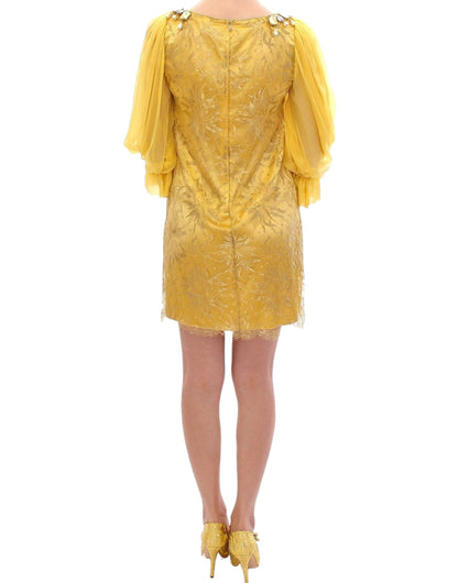 Yellow Lace Crystal Embellished Mini Dress