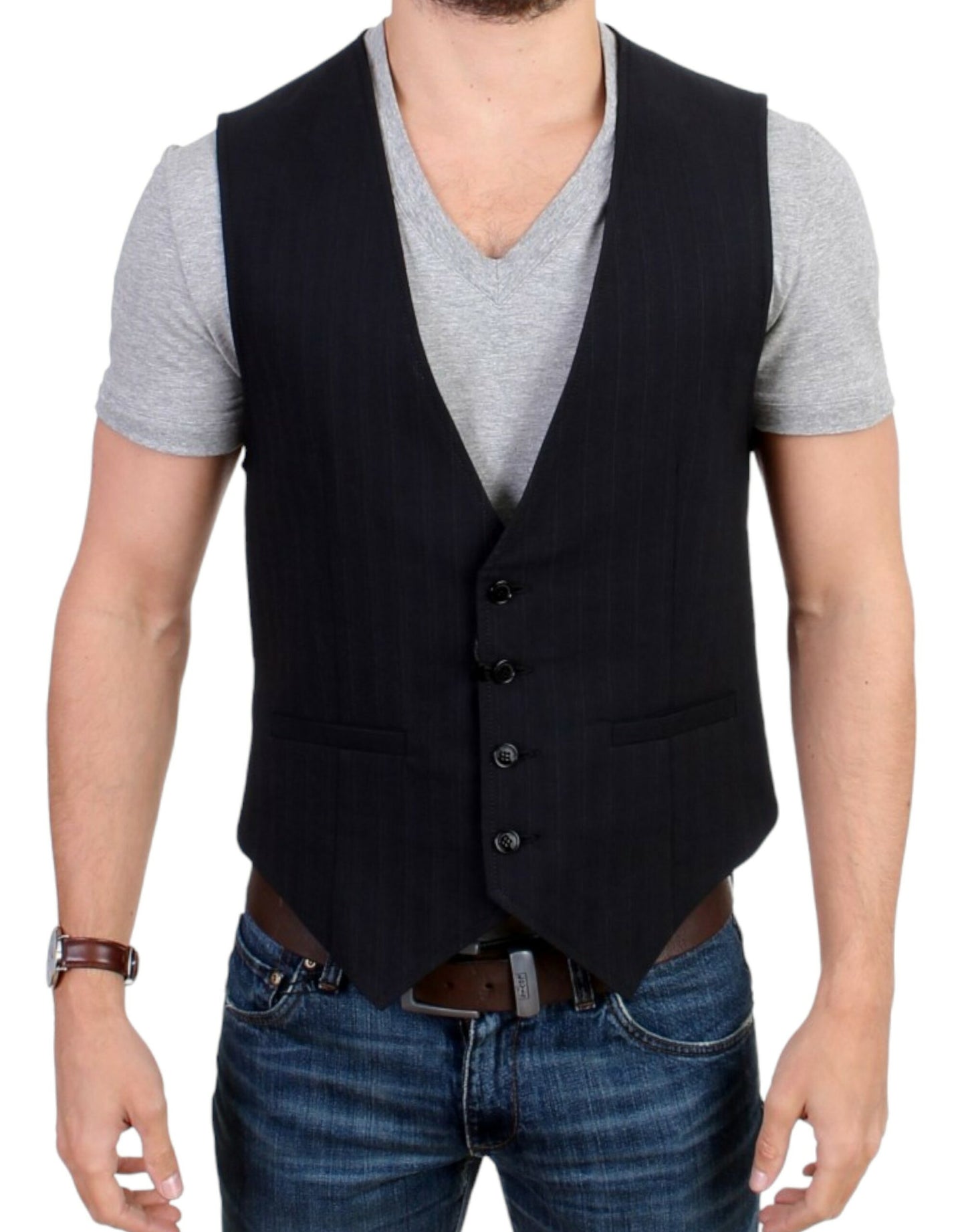 Elegant Striped Casual Vest - Cotton Blend