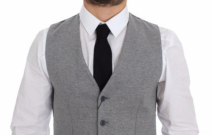 Elegant Gray Cotton Stretch Dress Vest