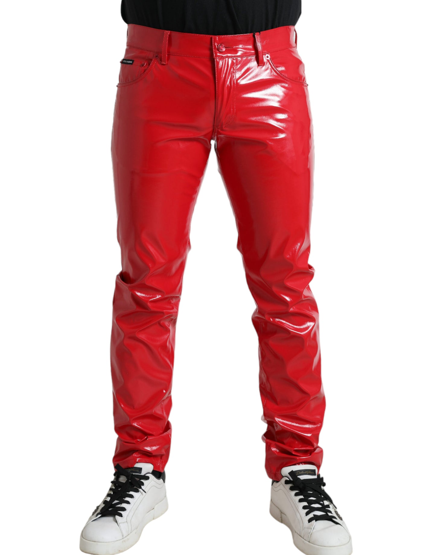 Sleek Red Glossy Skinny Pants