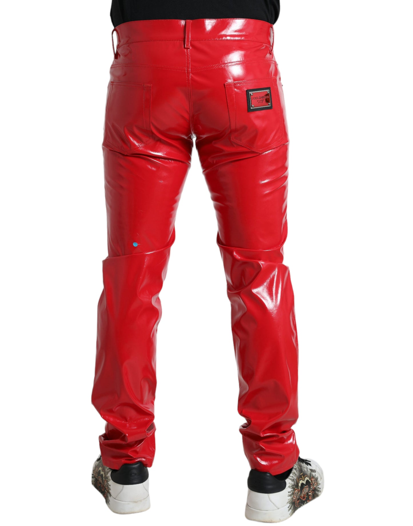 Sleek Red Glossy Skinny Pants