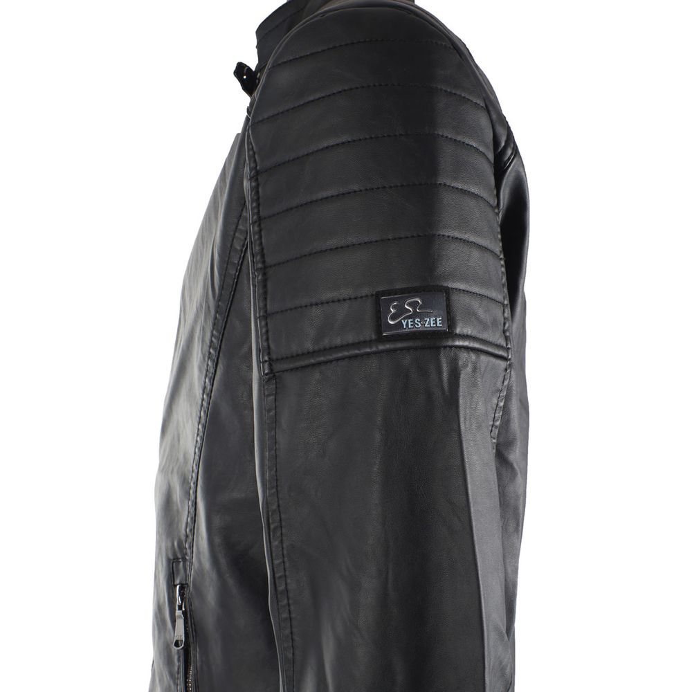 Sleek Eco-Leather Zip Jacket in Black