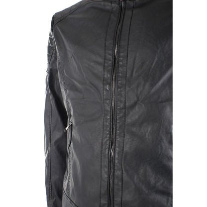 Sleek Eco-Leather Zip Jacket in Black