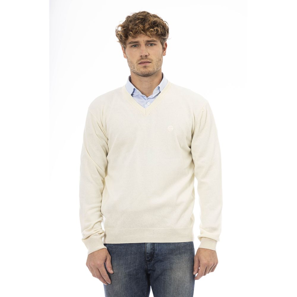 White Wool Men Sweater