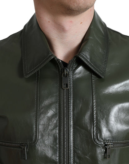 Emerald Elegance Leather Biker Jacket