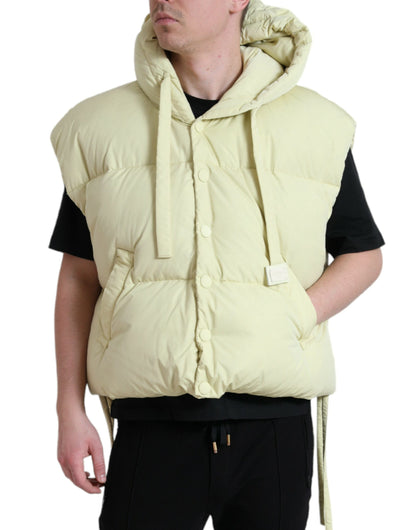 Sunny Yellow Nylon Puffer Hooded Jacket