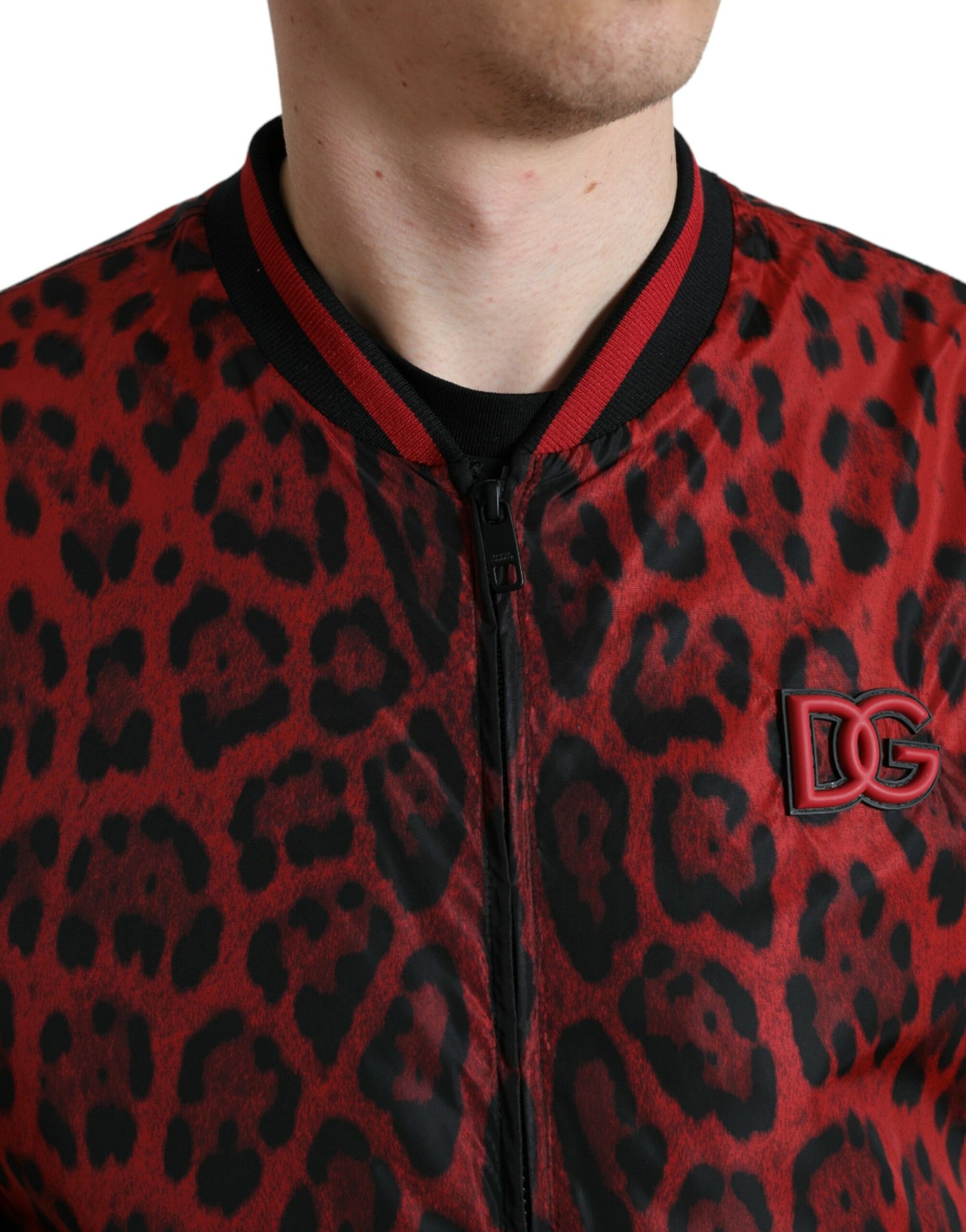 Red Leopard Nylon Bomber Jacket