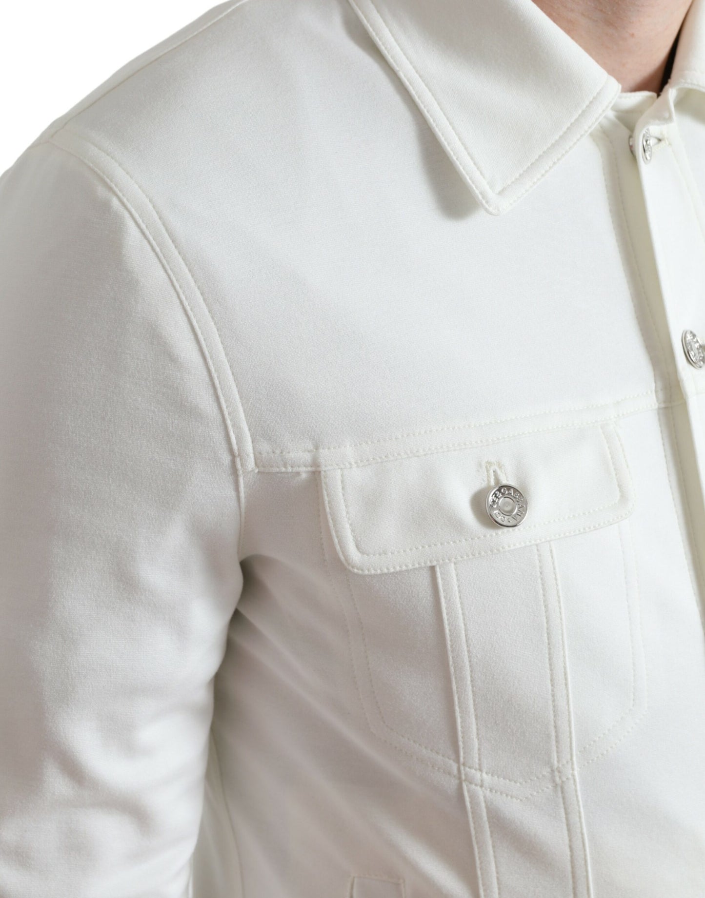 Elegant White Cotton Denim Jacket