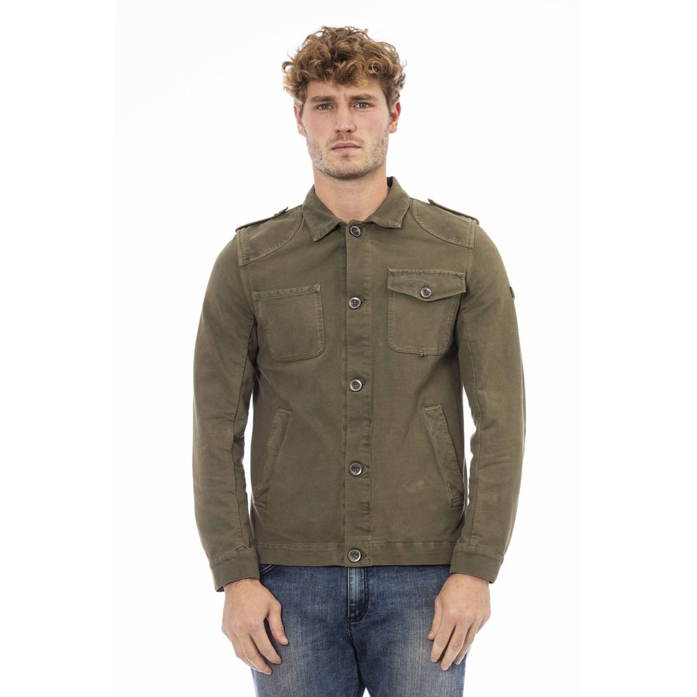 Green Cotton Men Jacket