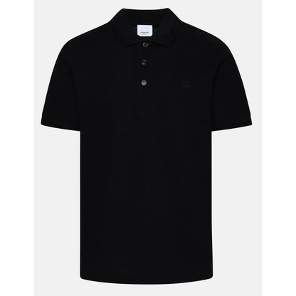 Elegant Black Cotton Polo with Tartan Collar Detail