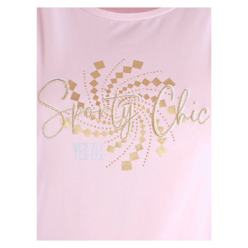 Sporty Chic Embroidered Tee with Golden Accents