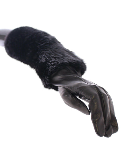 Gants de coude en cuir d'agneau et fourrure de castor noirs