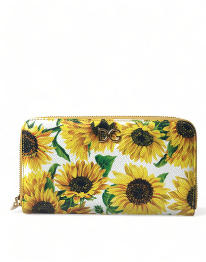 Sunflower Print Leather Continental Wallet