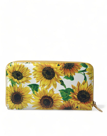 Sunflower Print Leather Continental Wallet